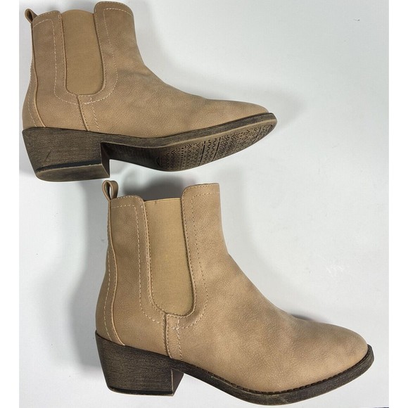 Tan Ankle Boots Size 7.5 Western Pull On Maurices Abigail Chelsea Block Heel - Picture 4 of 12